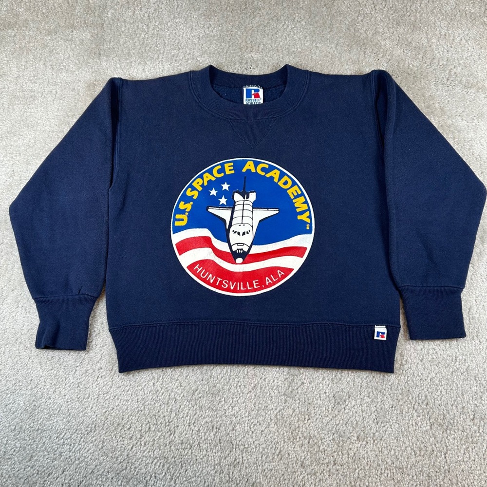 Vintage 90s Russell Athletic Sweatshirt Kids Youth S Navy U.S. Space Academy USA
